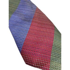 Gene Meyer Tie 100% Silk Blue Red Green Embossed Raised Dot Stripe Necktie Mens